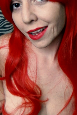 Red Wigged Slut Rides Red Dildo